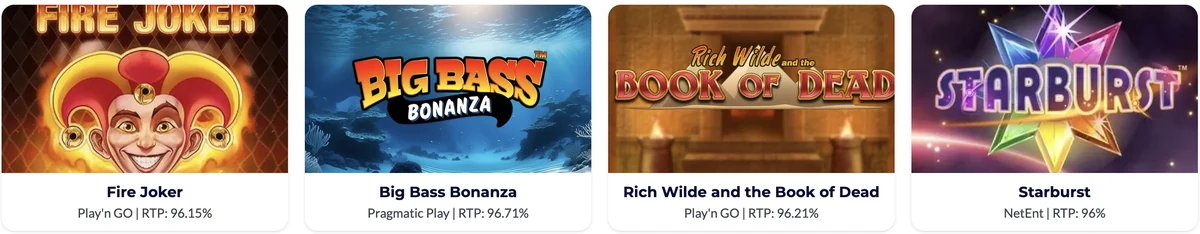 Popular slots in the Hopa Casino lobby with studio and RTP